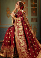 Load image into Gallery viewer, Maroon Red and Golden Banarasi Silk Saree Clothsvilla