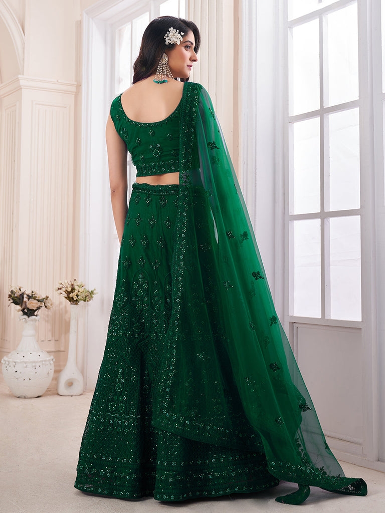 Green Soft Net Embroidered Semi Stitched Lehenga Choli Clothsvilla