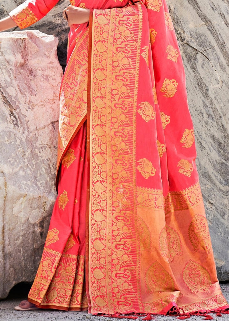 Punch Pink Woven Designer Silk Saree with Butti overall Clothsvilla