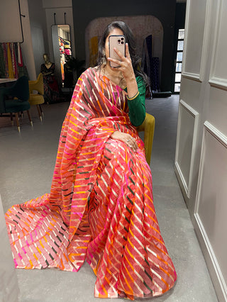 Pink Color Zari Weaving Work Organza Saree Clothsvilla