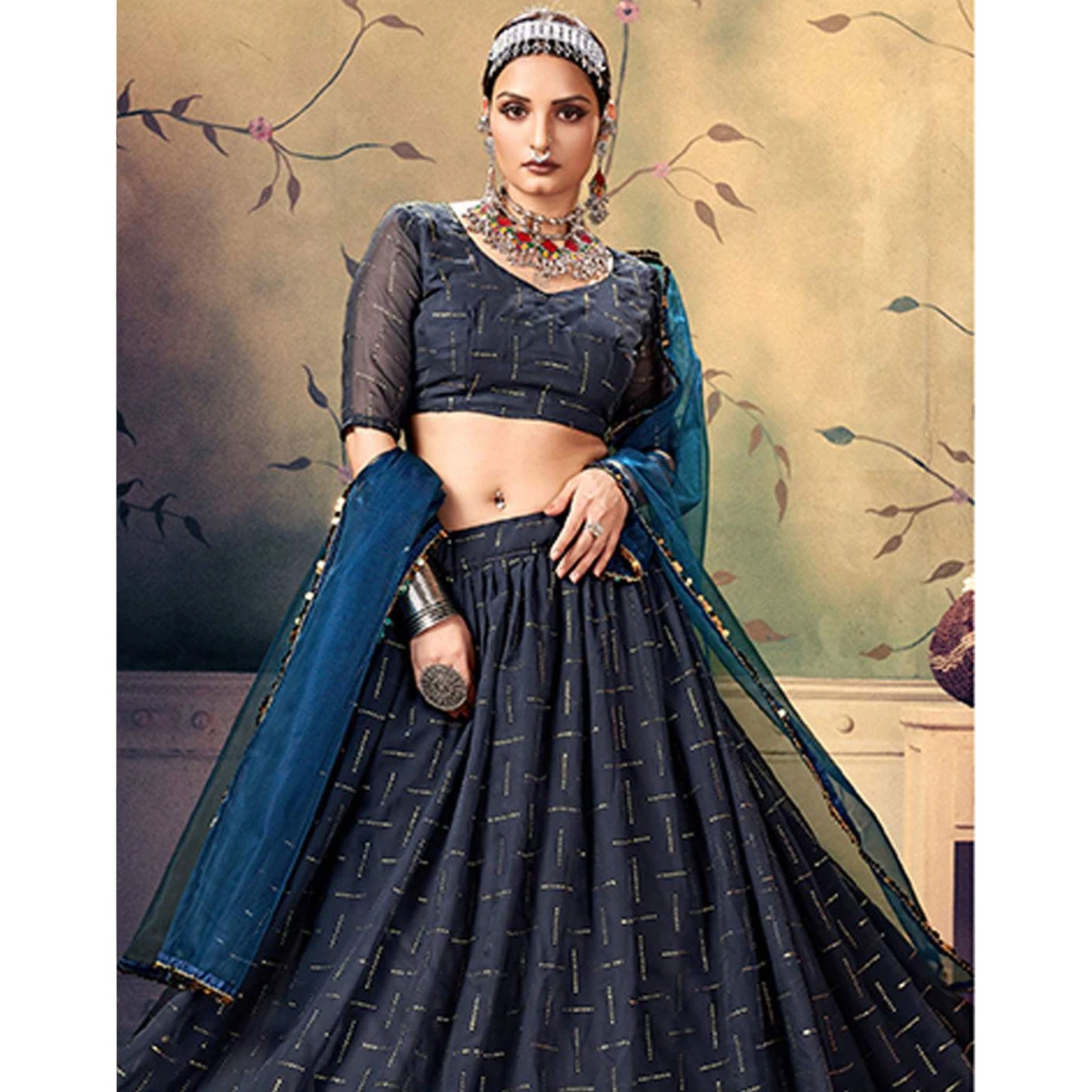 Black Pearl Georgette Fabrics Lehenga choli ClothsVilla