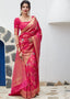Magenta Silk Saree with Thread Embroidery work and Golden Zari Border Clothsvilla
