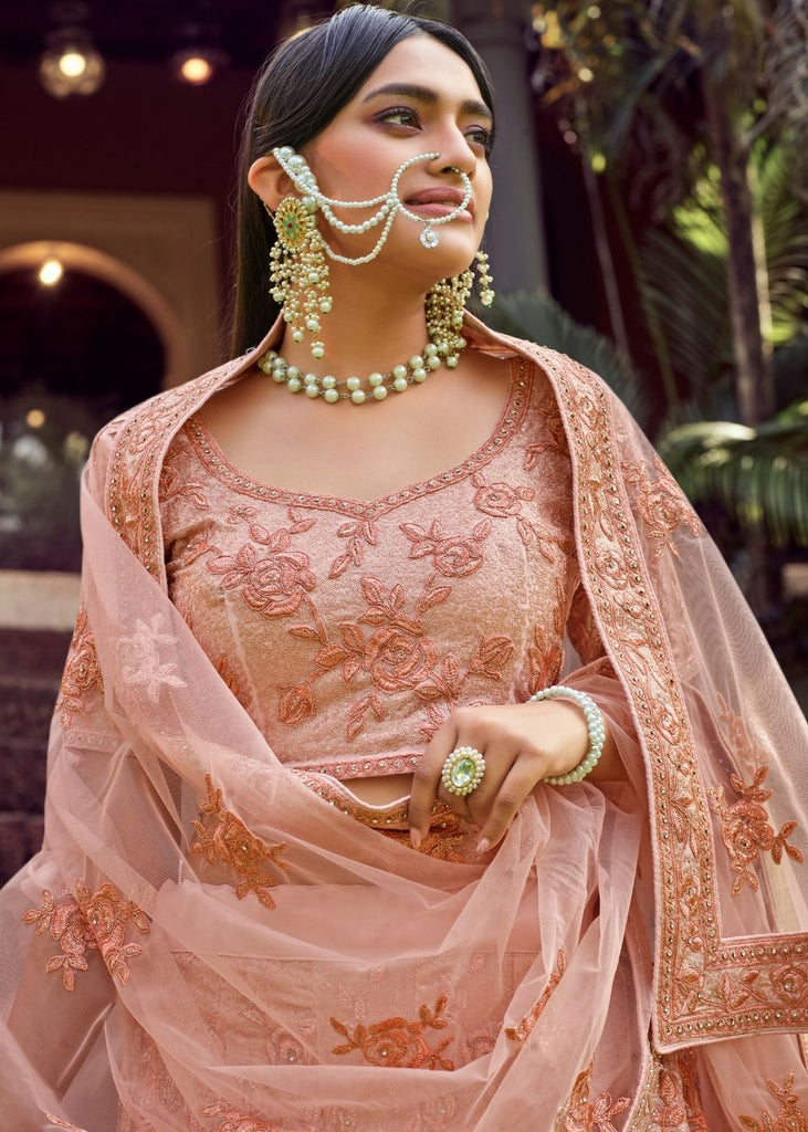 Peach Pink Georgette Lehenga Choli with Sequins & Resham work Clothsvilla