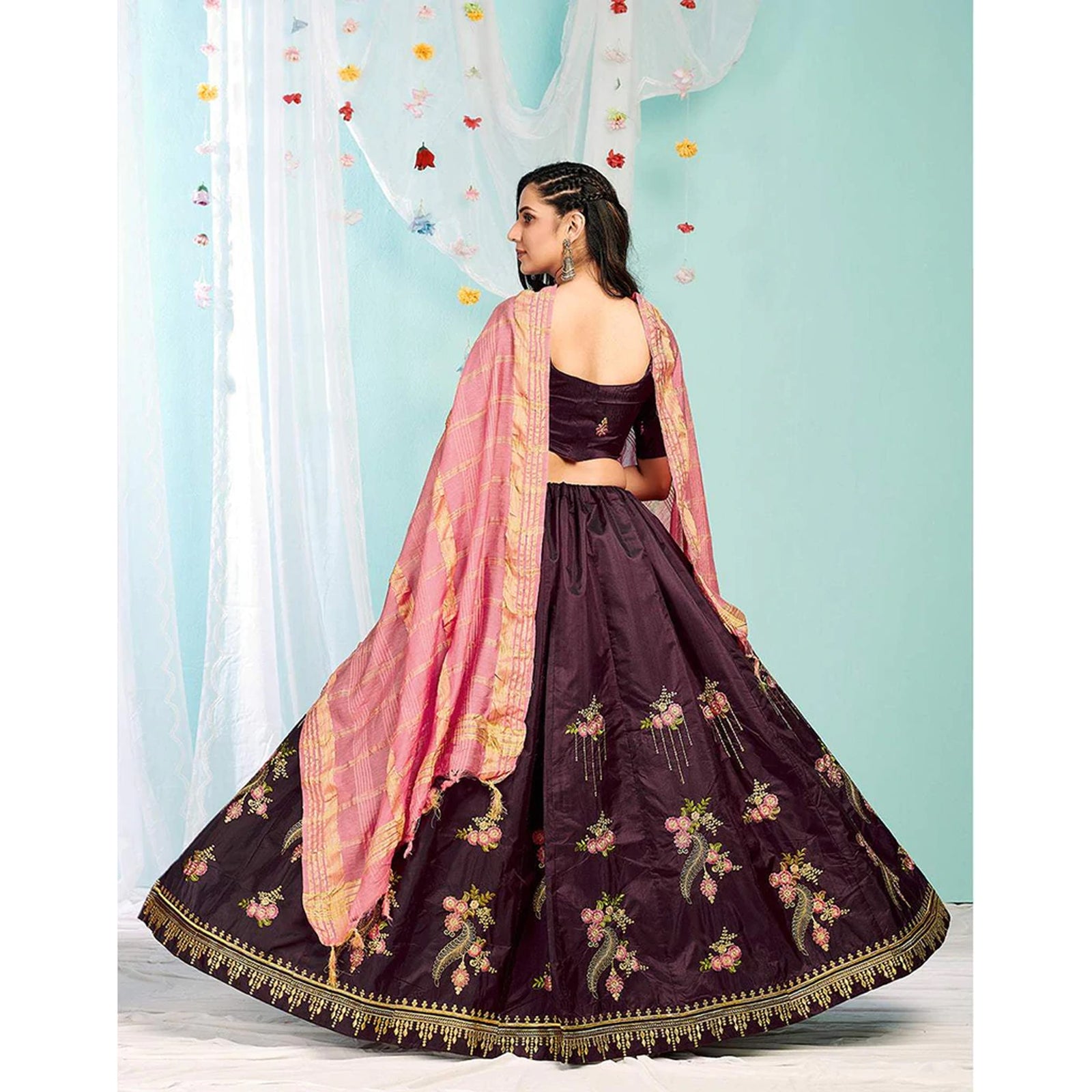 Purple Brown Gota Patti and Zari Stich Without can can work Lehenga choli ClothsVilla