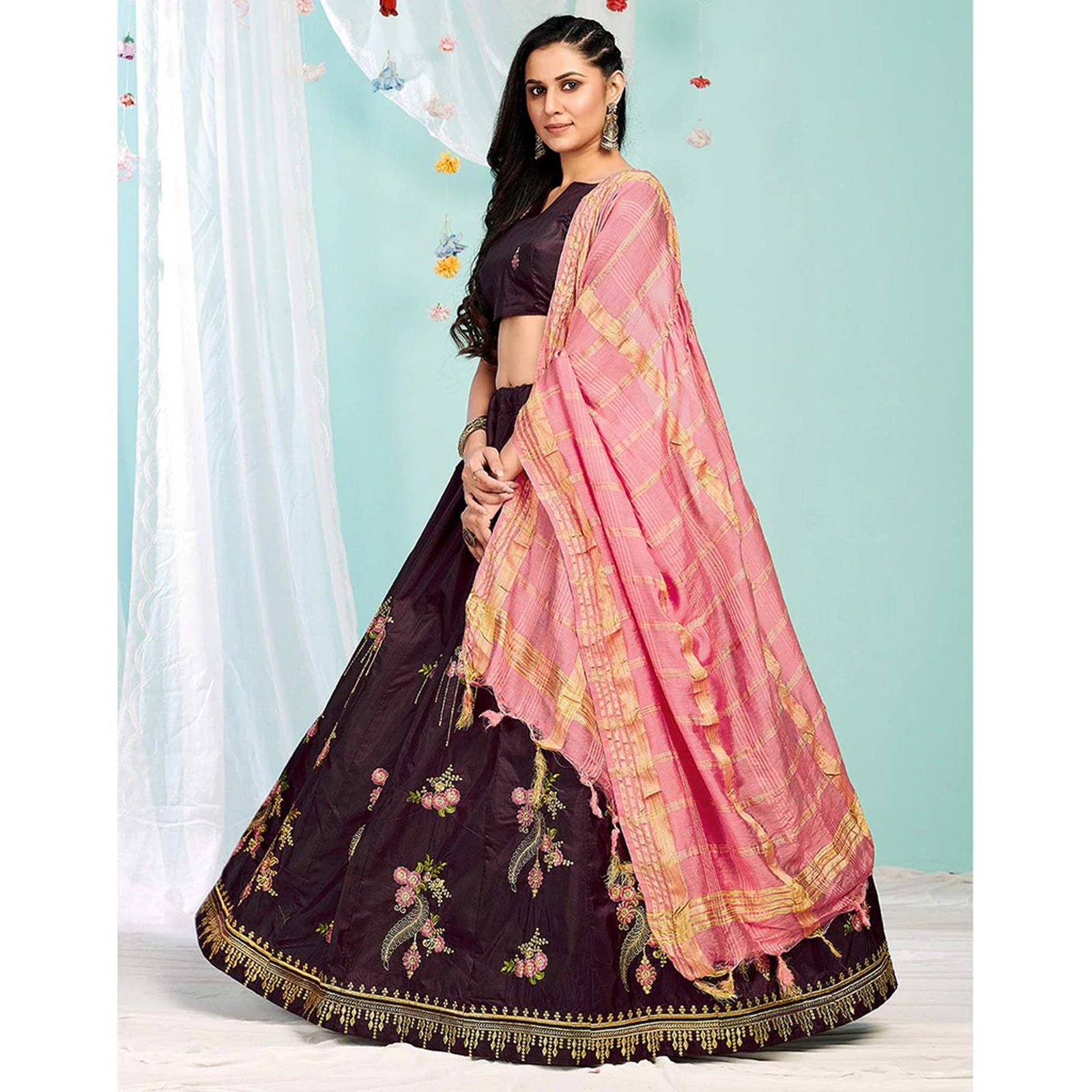 Purple Brown Gota Patti and Zari Stich Without can can work Lehenga choli ClothsVilla