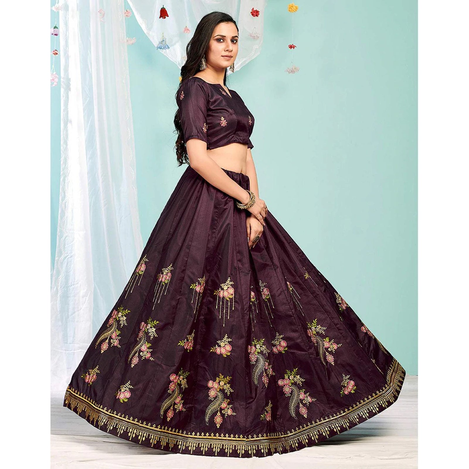 Purple Brown Gota Patti and Zari Stich Without can can work Lehenga choli ClothsVilla
