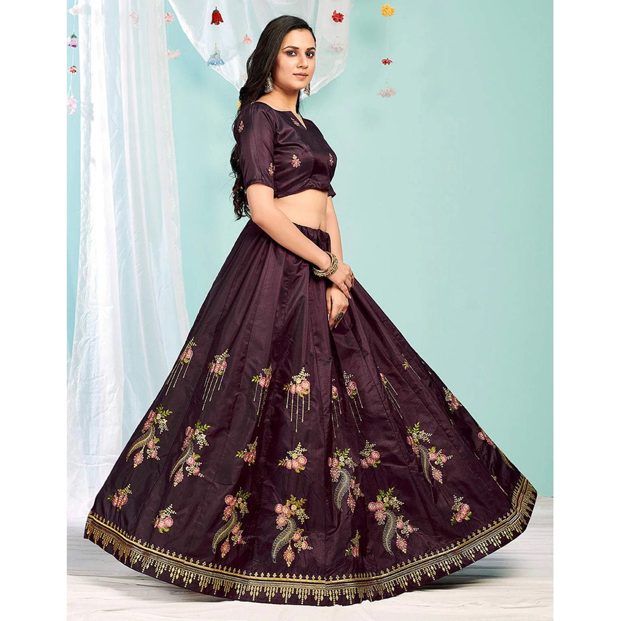 Purple Brown Gota Patti and Zari Stich Without can can work Lehenga choli ClothsVilla