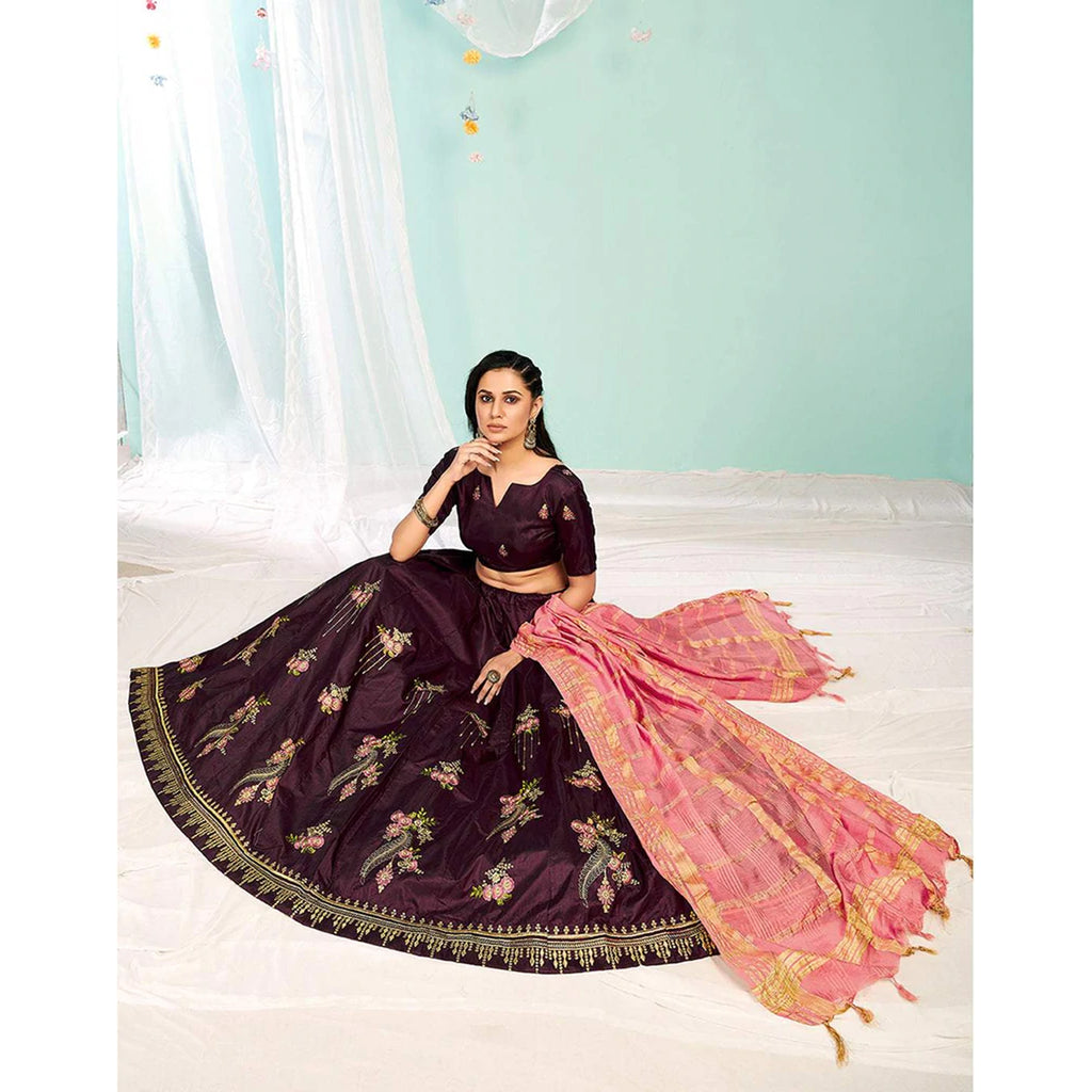 Purple Brown Gota Patti and Zari Stich Without can can work Lehenga choli ClothsVilla