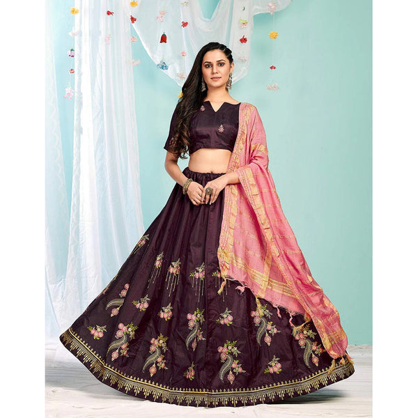 Purple Brown Gota Patti and Zari Stich Without can can work Lehenga choli ClothsVilla