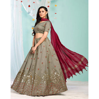 Brown Grey Gota Patti and Zari Stich Without can can work Lehenga choli ClothsVilla