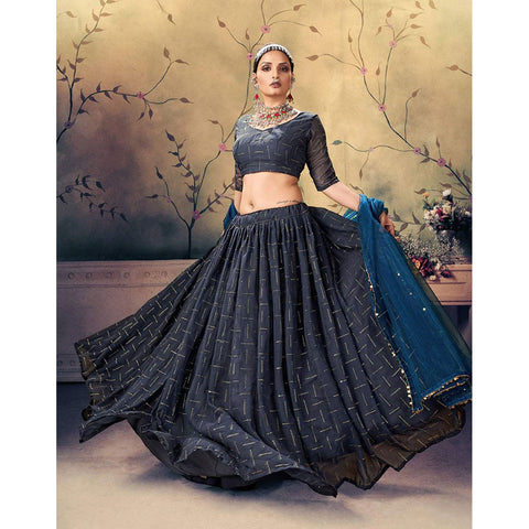 Black Pearl Georgette Fabrics Lehenga choli ClothsVilla Main image