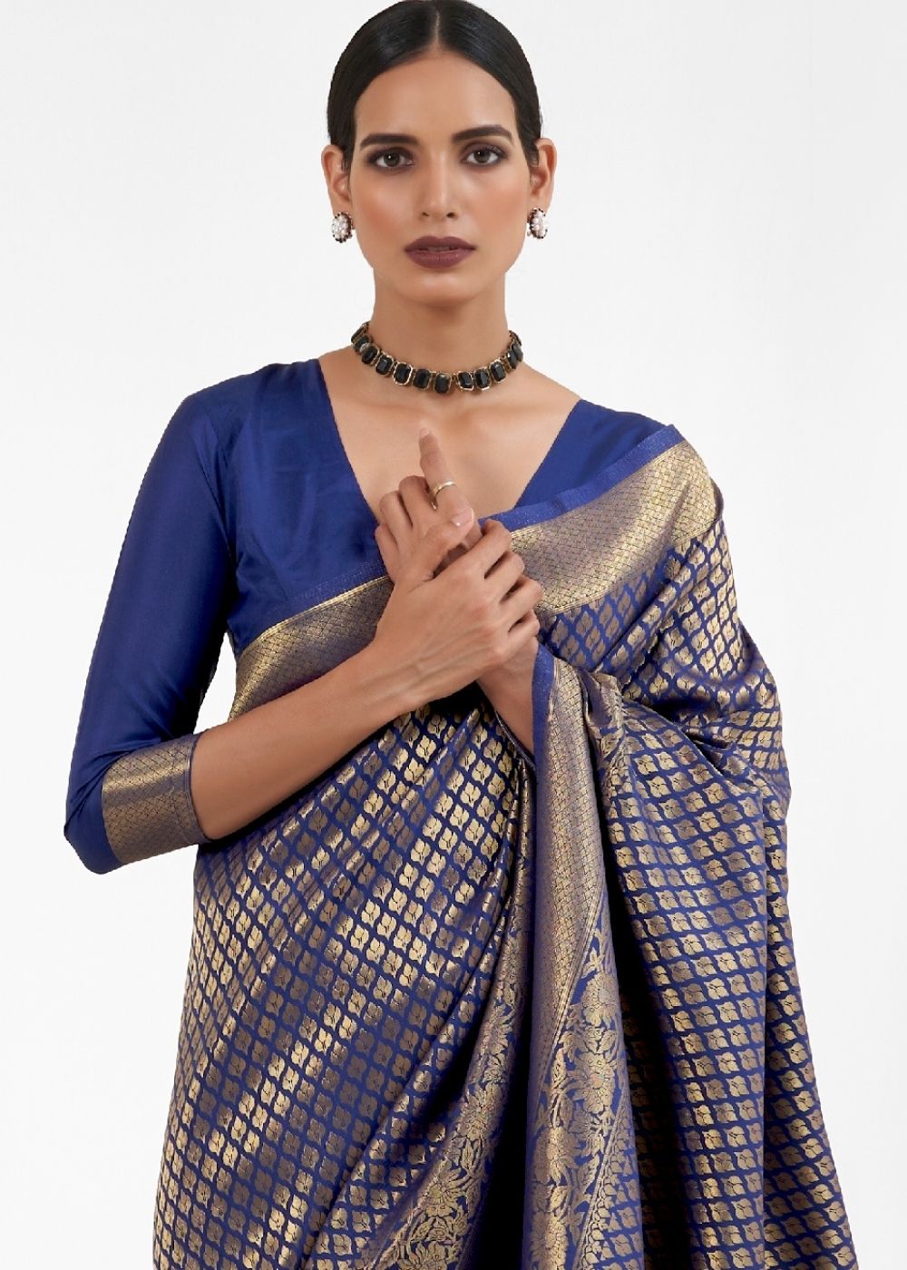 Midnight Blue Kanjivaram Soft Woven Silk Saree Secondary image