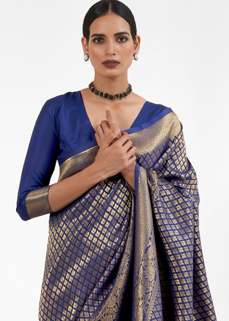 Midnight Blue Kanjivaram Soft Woven Silk Saree Clothsvilla