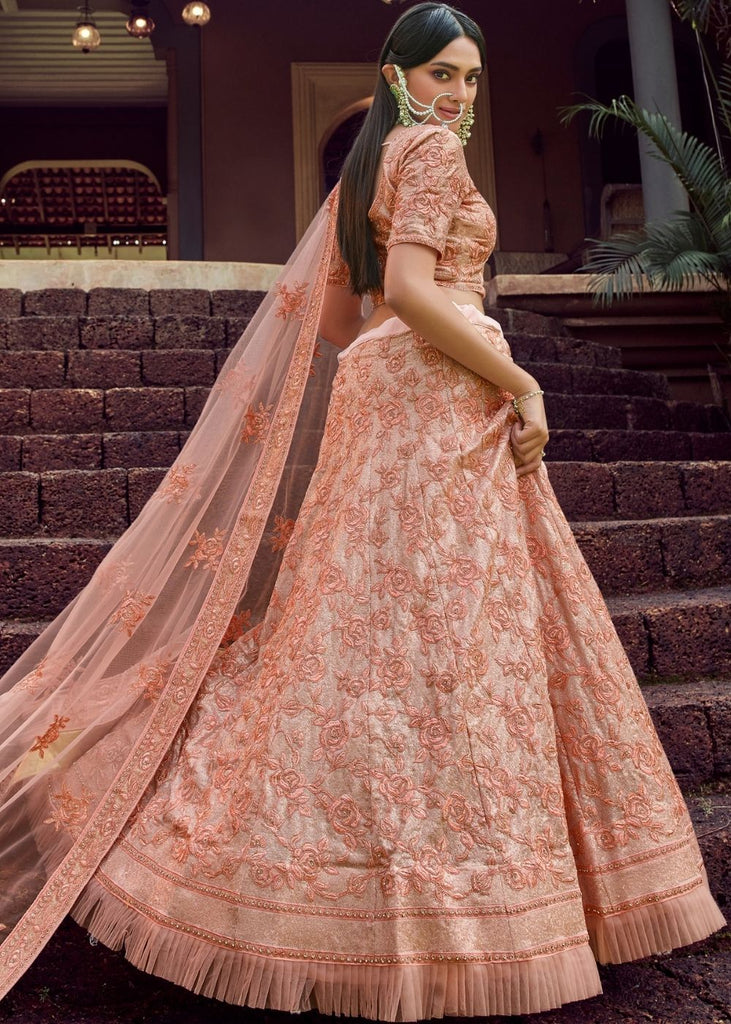 Peach Pink Georgette Lehenga Choli with Sequins & Resham work Clothsvilla