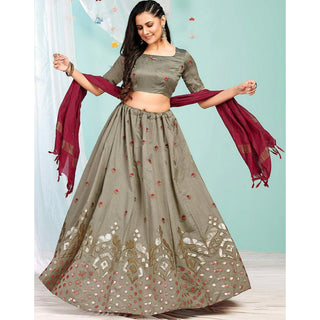 Brown Grey Gota Patti and Zari Stich Without can can work Lehenga choli ClothsVilla