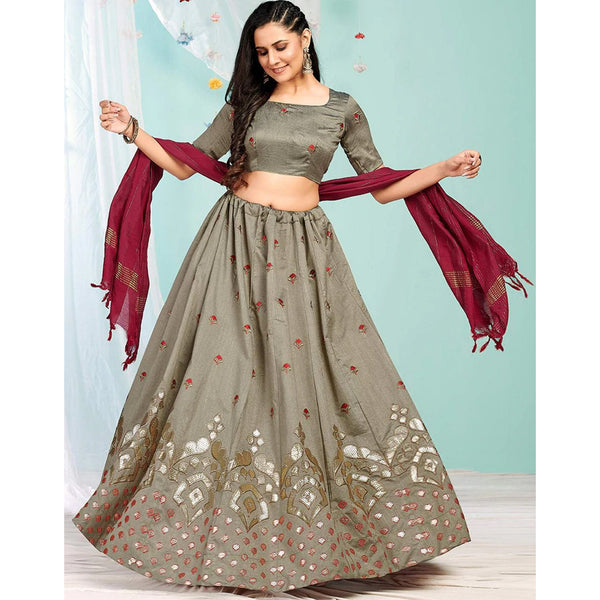 Brown Grey Gota Patti and Zari Stich Without can can work Lehenga choli ClothsVilla