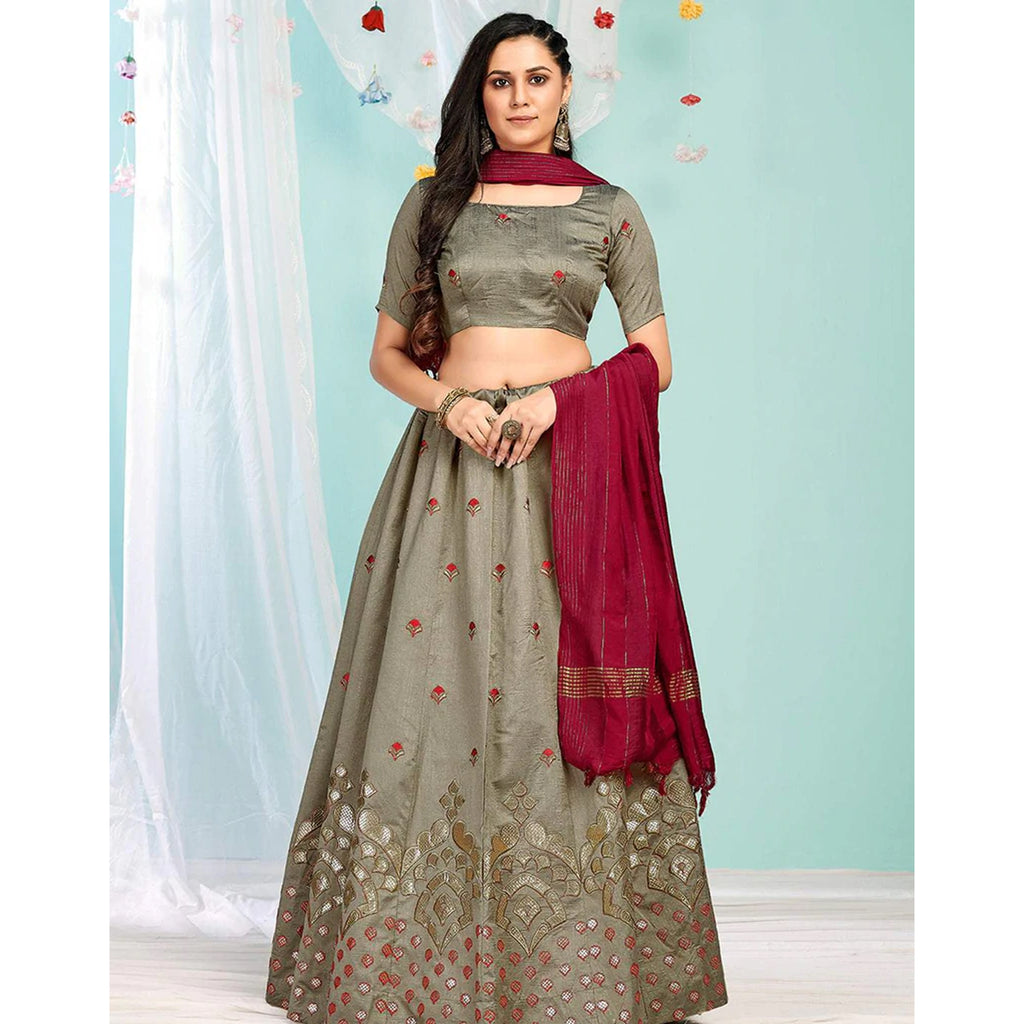 Brown Grey Gota Patti and Zari Stich Without can can work Lehenga choli ClothsVilla