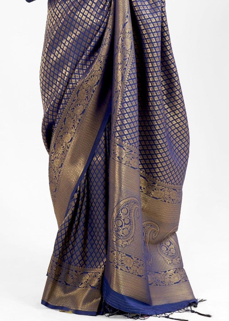 Midnight Blue Kanjivaram Soft Woven Silk Saree Clothsvilla