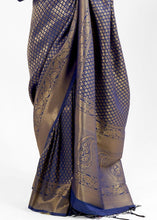 Load image into Gallery viewer, Midnight Blue Kanjivaram Soft Woven Silk Saree Clothsvilla