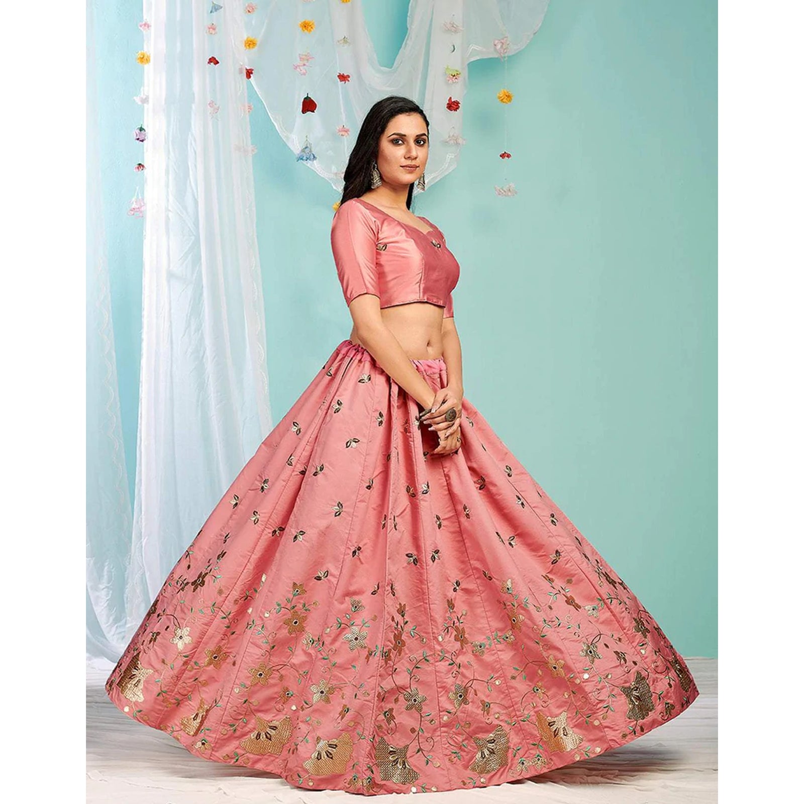 Sweet Pink Gota Patti and Zari Stich Without can can work Lehenga choli ClothsVilla