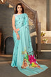Load image into Gallery viewer, Sky blue color Satin digital print Saree Clothsvilla