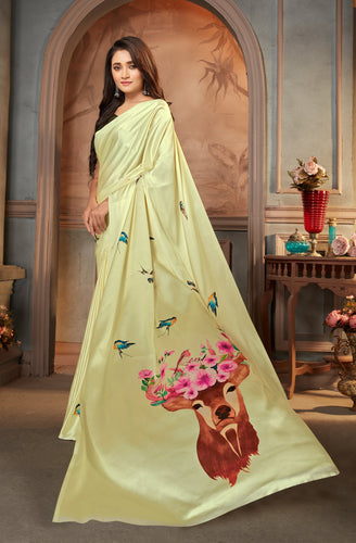 Pastel Green color Satin digital print Saree Clothsvilla