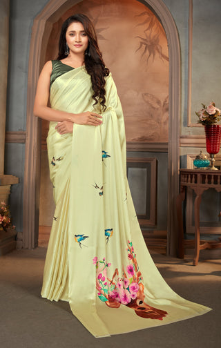 Pastel Green color Satin digital print Saree Clothsvilla