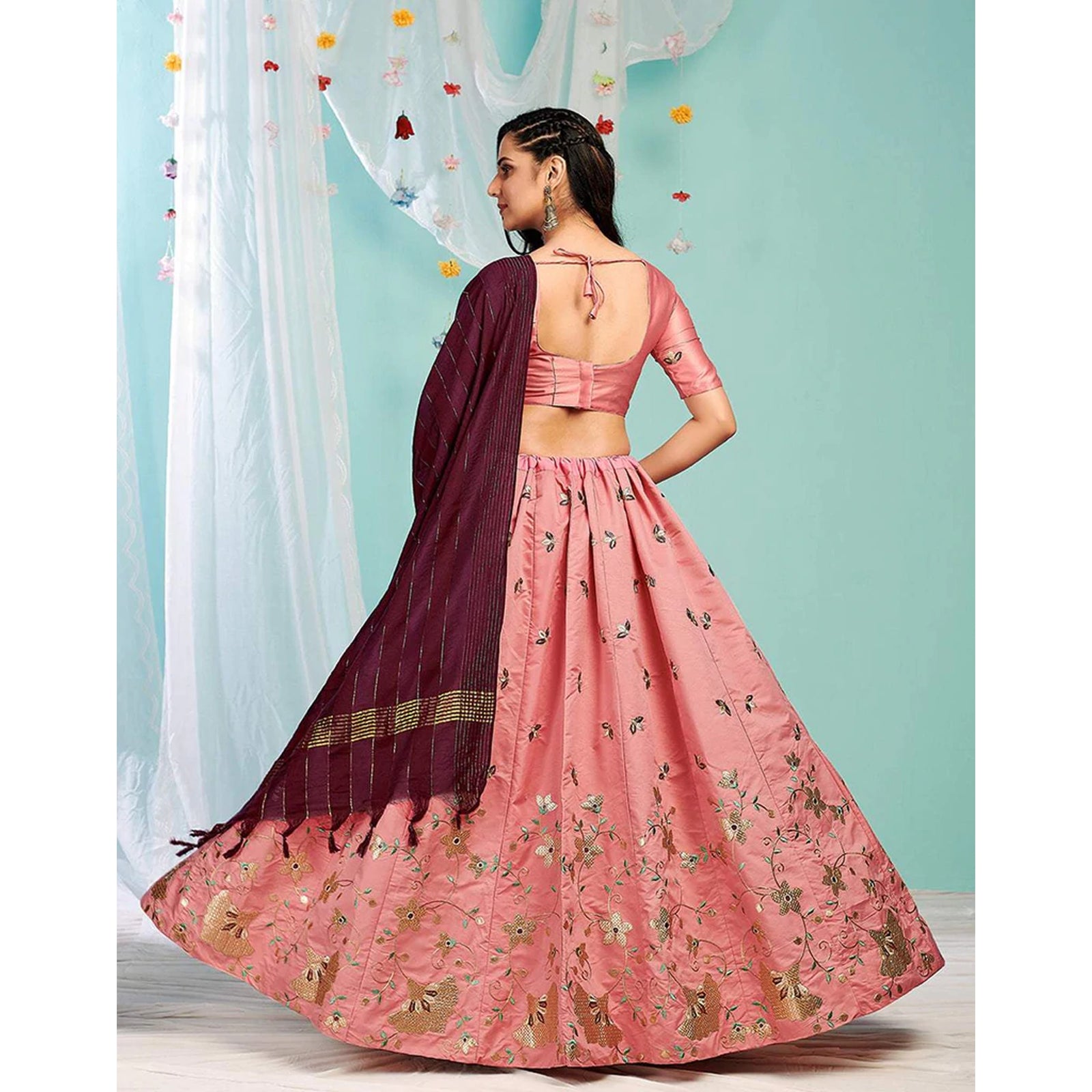 Sweet Pink Gota Patti and Zari Stich Without can can work Lehenga choli ClothsVilla