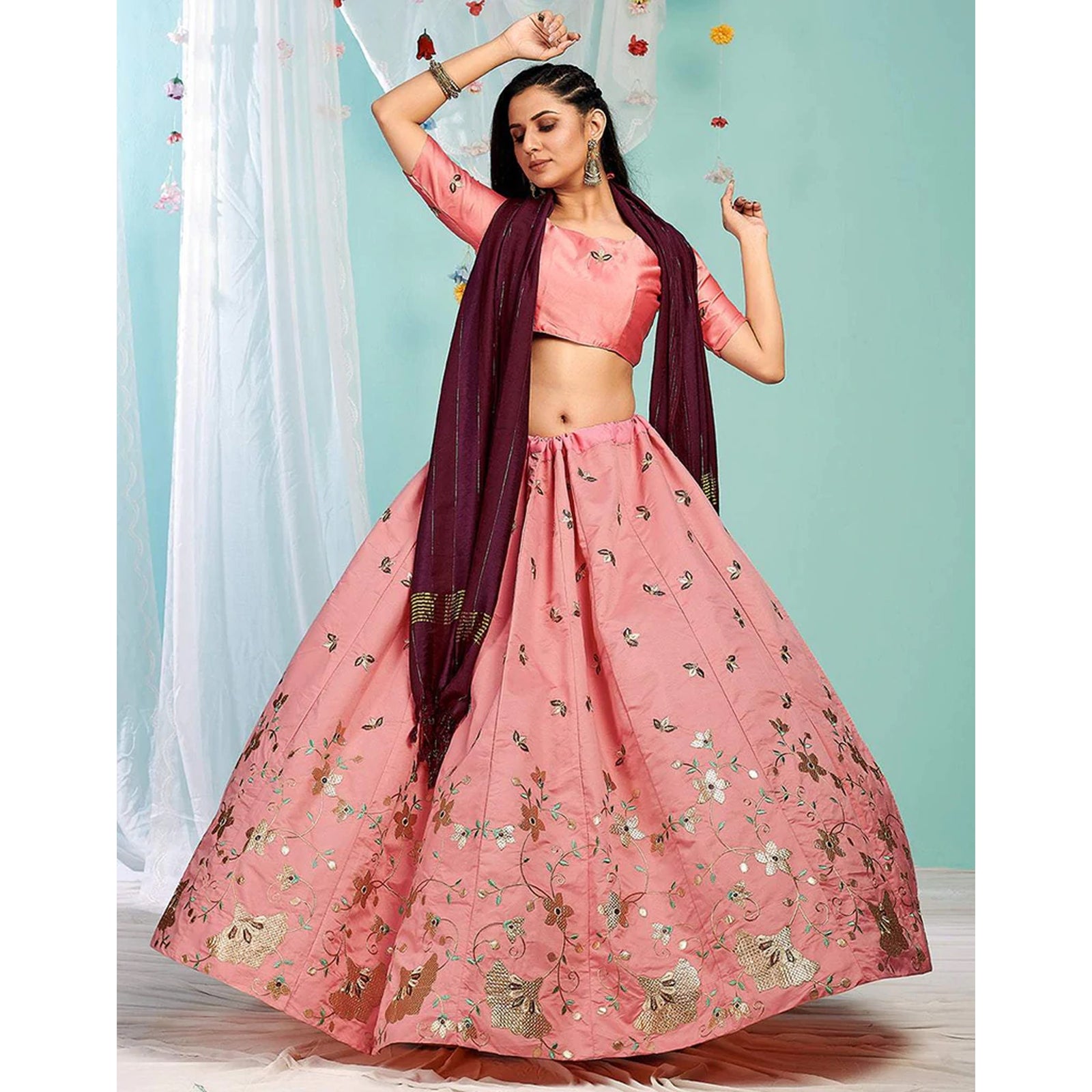 Sweet Pink Gota Patti and Zari Stich Without can can work Lehenga choli ClothsVilla