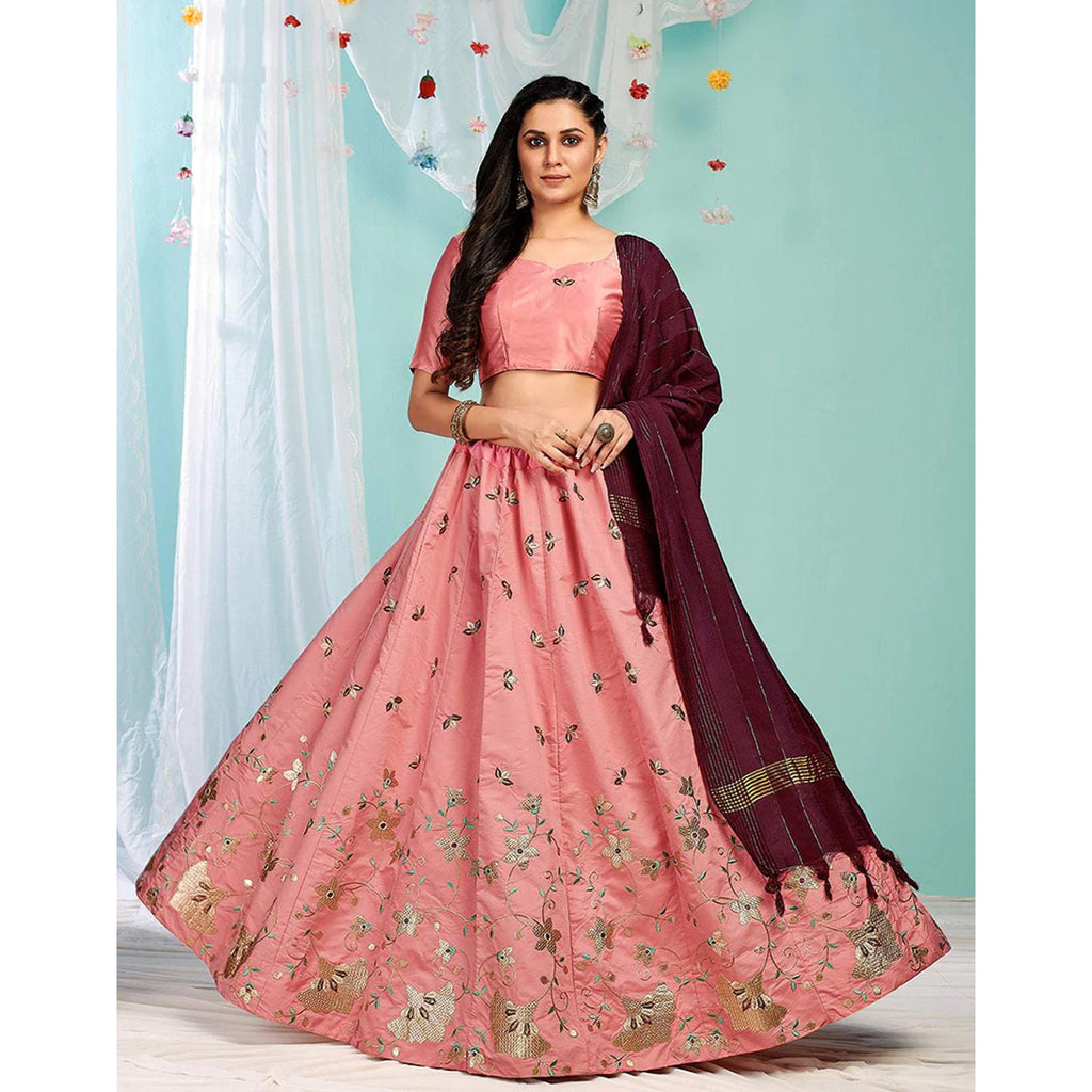 Buy Nakkashi's mouve net zari and resham embroidery work lehenga with inner  and cancan at Amazon.in