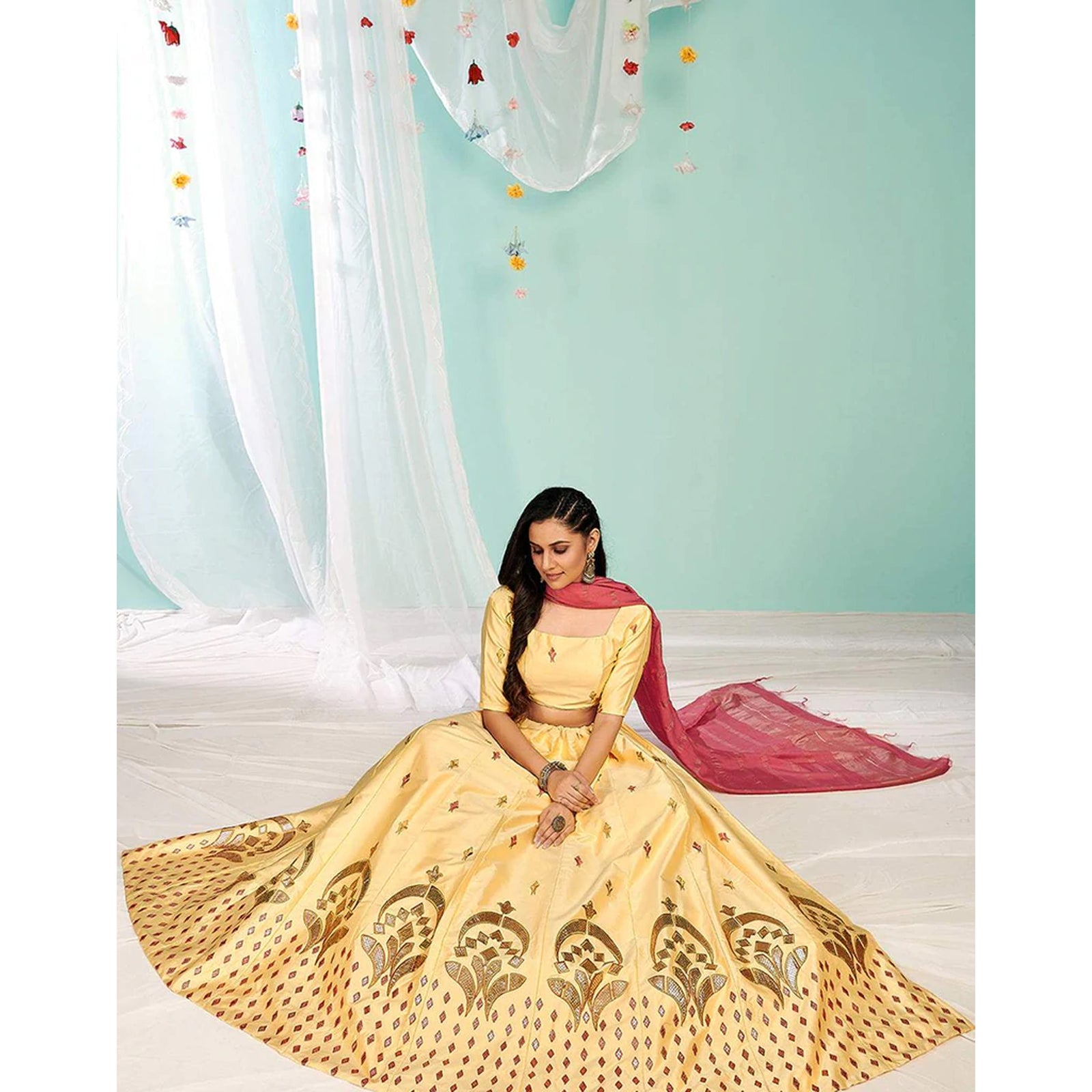 Golden Sand Gota Patti and Zari Stich Without can can work Lehenga choli ClothsVilla