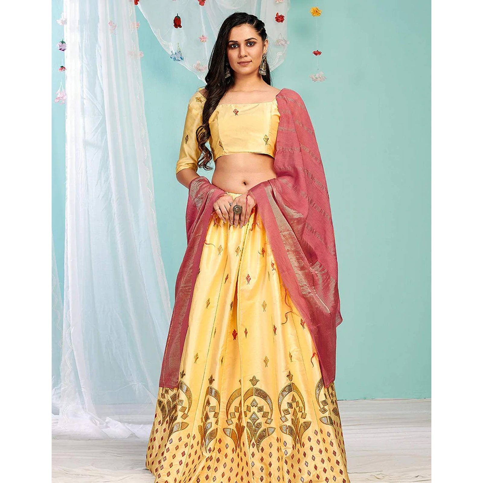 Golden Sand Gota Patti and Zari Stich Without can can work Lehenga choli ClothsVilla