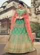 Load image into Gallery viewer, Green Color Satin Material Stone And Dori Work Lehenga Clothsvilla