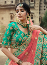 Load image into Gallery viewer, Green Color Satin Material Stone And Dori Work Lehenga Clothsvilla