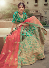 Load image into Gallery viewer, Green Color Satin Material Stone And Dori Work Lehenga Clothsvilla