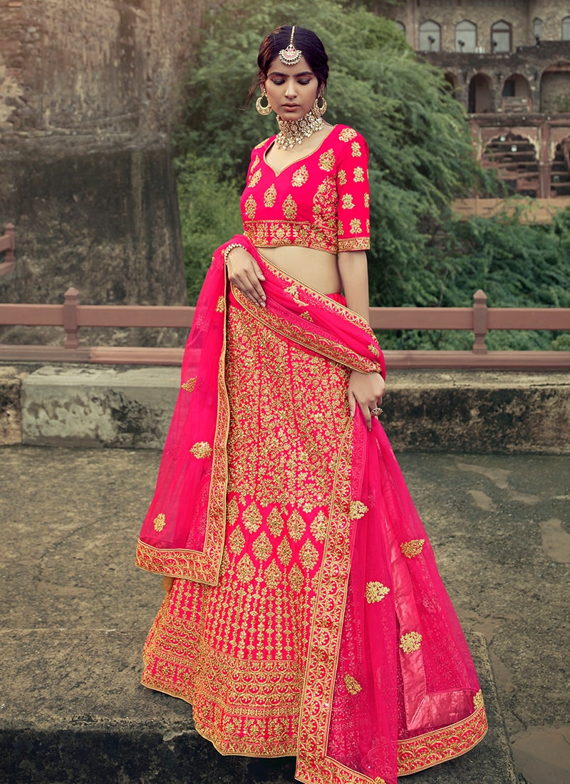 Pink Color Satin Material Stone And Dori Work Lehenga Clothsvilla Main image