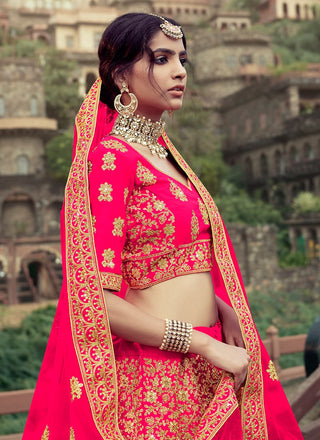 Pink Color Satin Material Stone And Dori Work Lehenga Clothsvilla