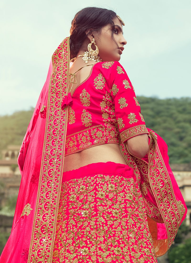 Pink Color Satin Material Stone And Dori Work Lehenga Clothsvilla