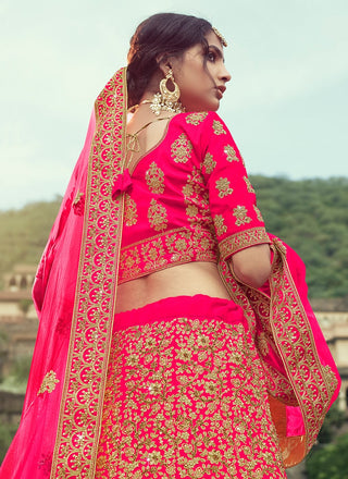 Pink Color Satin Material Stone And Dori Work Lehenga Clothsvilla