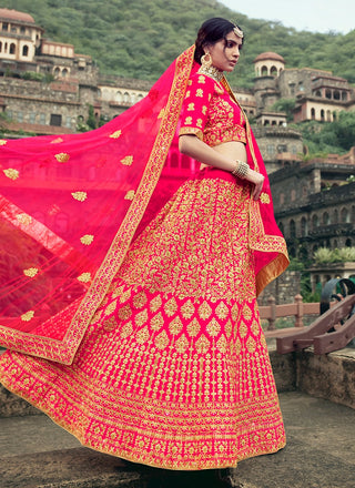 Pink Color Satin Material Stone And Dori Work Lehenga Clothsvilla