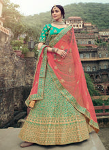 Load image into Gallery viewer, Green Color Stone And Dori Work Satin Material Lehenga Choli Clothsvilla