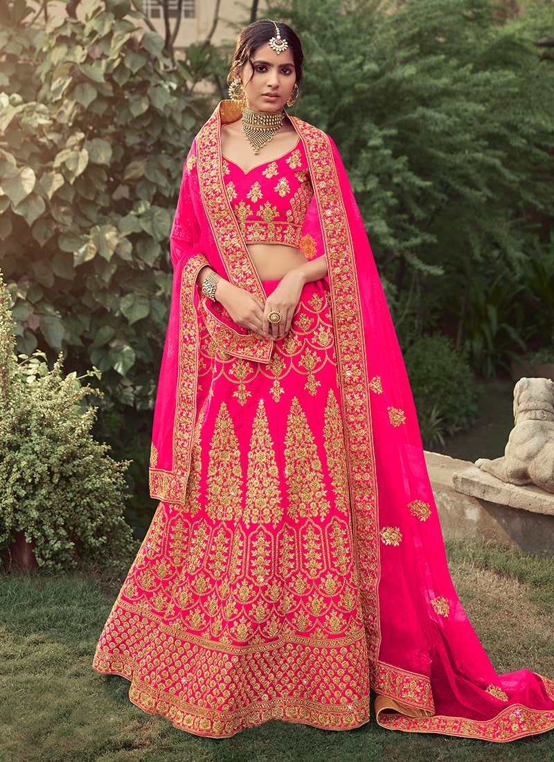 Pink Color Dori And Stone Work Satin Material Lehenga Choli Clothsvilla
