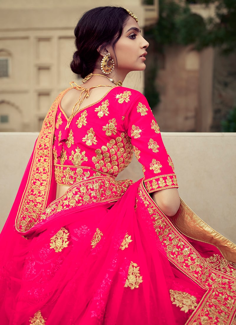 Pink Color Dori And Stone Work Satin Material Lehenga Choli Clothsvilla