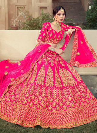Pink Color Dori And Stone Work Satin Material Lehenga Choli Clothsvilla