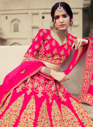 Pink Color Dori And Stone Work Satin Material Lehenga Choli Clothsvilla