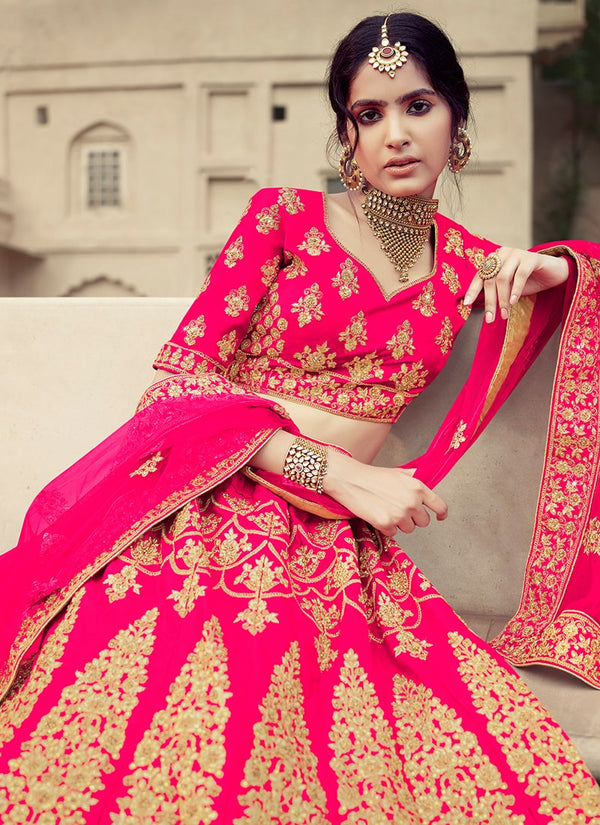 Pink Color Dori And Stone Work Satin Material Lehenga Choli Clothsvilla