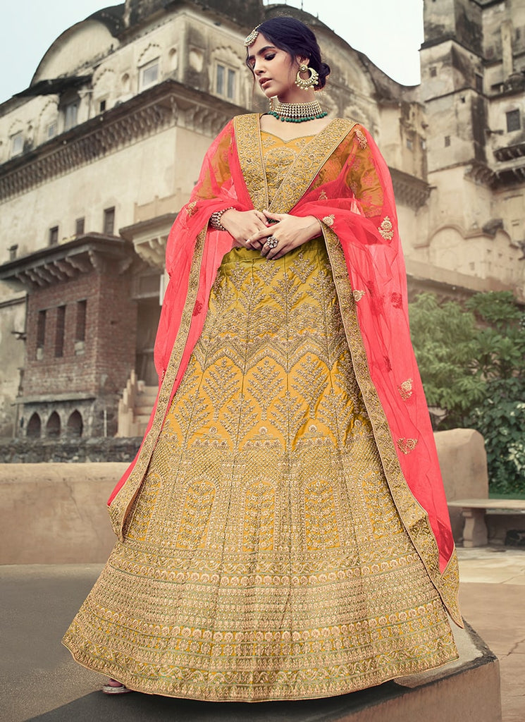 Mustard Yellow Color Satin Material Dori Work Lehenga Choli Clothsvilla