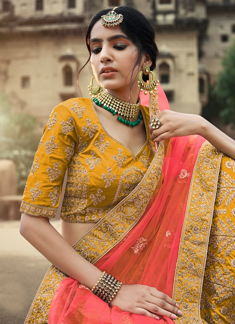 Mustard Yellow Color Satin Material Dori Work Lehenga Choli Clothsvilla