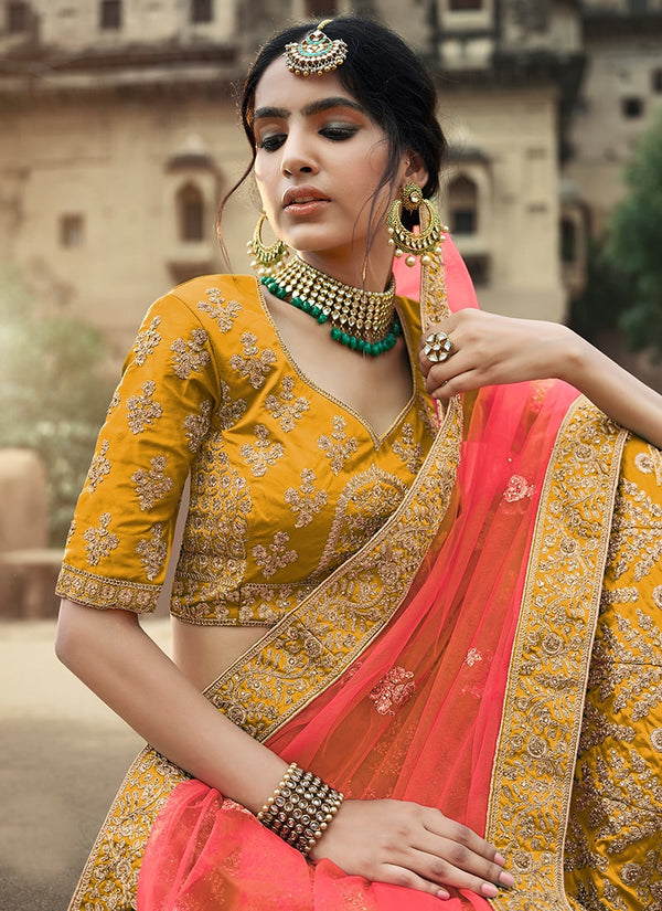 Mustard Yellow Color Satin Material Dori Work Lehenga Choli Clothsvilla