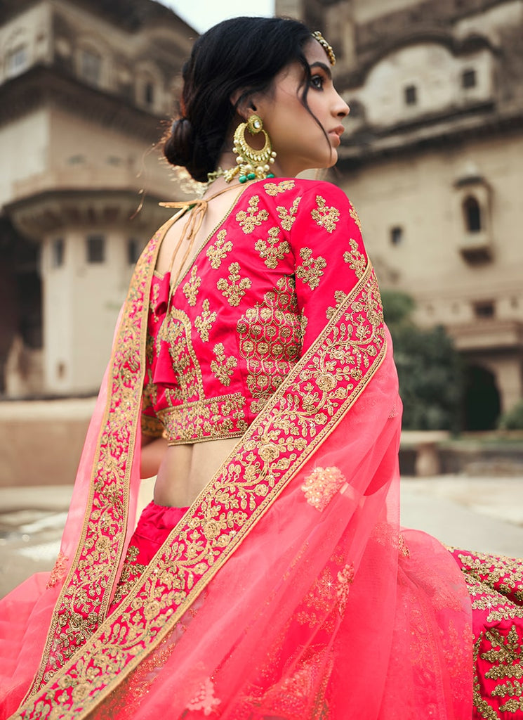 Wedding Wear Pink Color Satin Material Dori Work Lehenga Clothsvilla